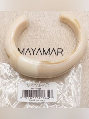 Mayamar NWT Marble Cuff Bangle Resin Bracelet Swirl Cream Tan Dust Bag New